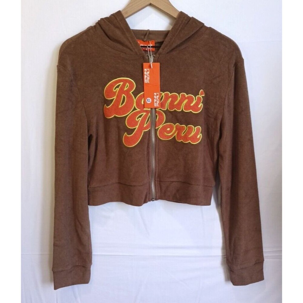 Banni Peru Womens Brown Zip UP Hoodie Size XL Mid Drift Length NWT